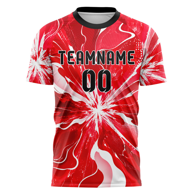 Rot klassisches abstrakte Linien Organic Blobs Outline Design 12-0244 individuelles Fußballtrikot front