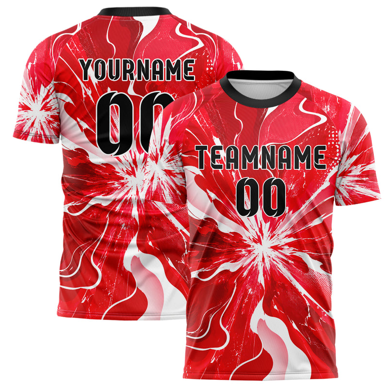 Rot klassisches abstrakte Linien Organic Blobs Outline Design 12-0244 individuelles Fußballtrikot main