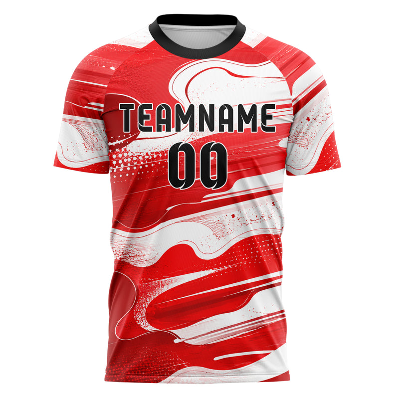 Rot klassisches abstrakte Linien Organic Blobs Outline Design 12-0340 individuelles Fußballtrikot front