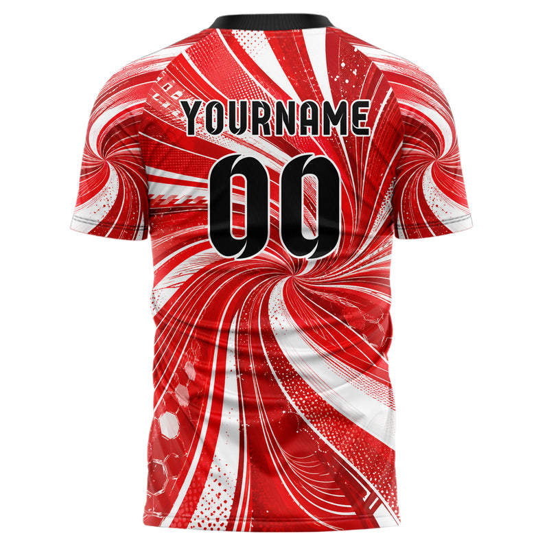 Rot klassisches abstrakte Linien wavy Parallel Curves Design 12-0262 individuelles Fußballtrikot back
