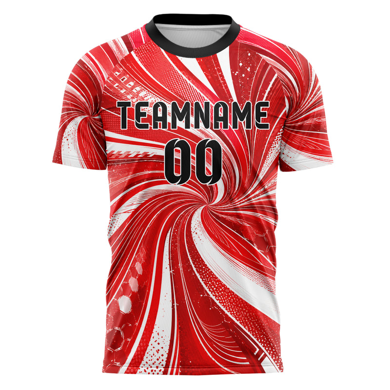 Rot klassisches abstrakte Linien wavy Parallel Curves Design 12-0262 individuelles Fußballtrikot front