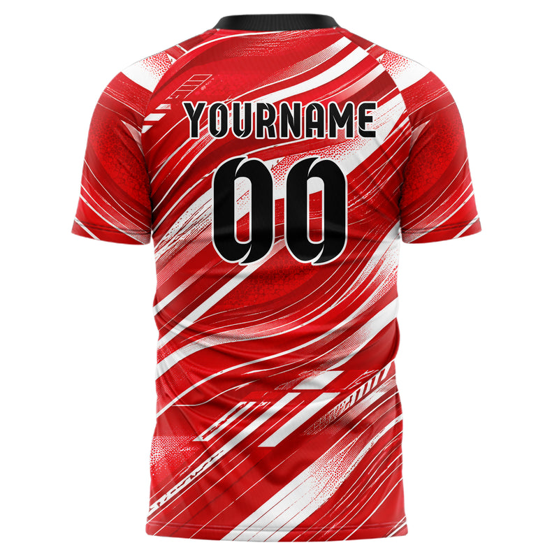 Rot klassisches abstrakte Linien wavy Parallel Curves Design 12-0406 individuelles Fußballtrikot back