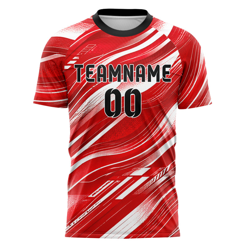 Rot klassisches abstrakte Linien wavy Parallel Curves Design 12-0406 individuelles Fußballtrikot front