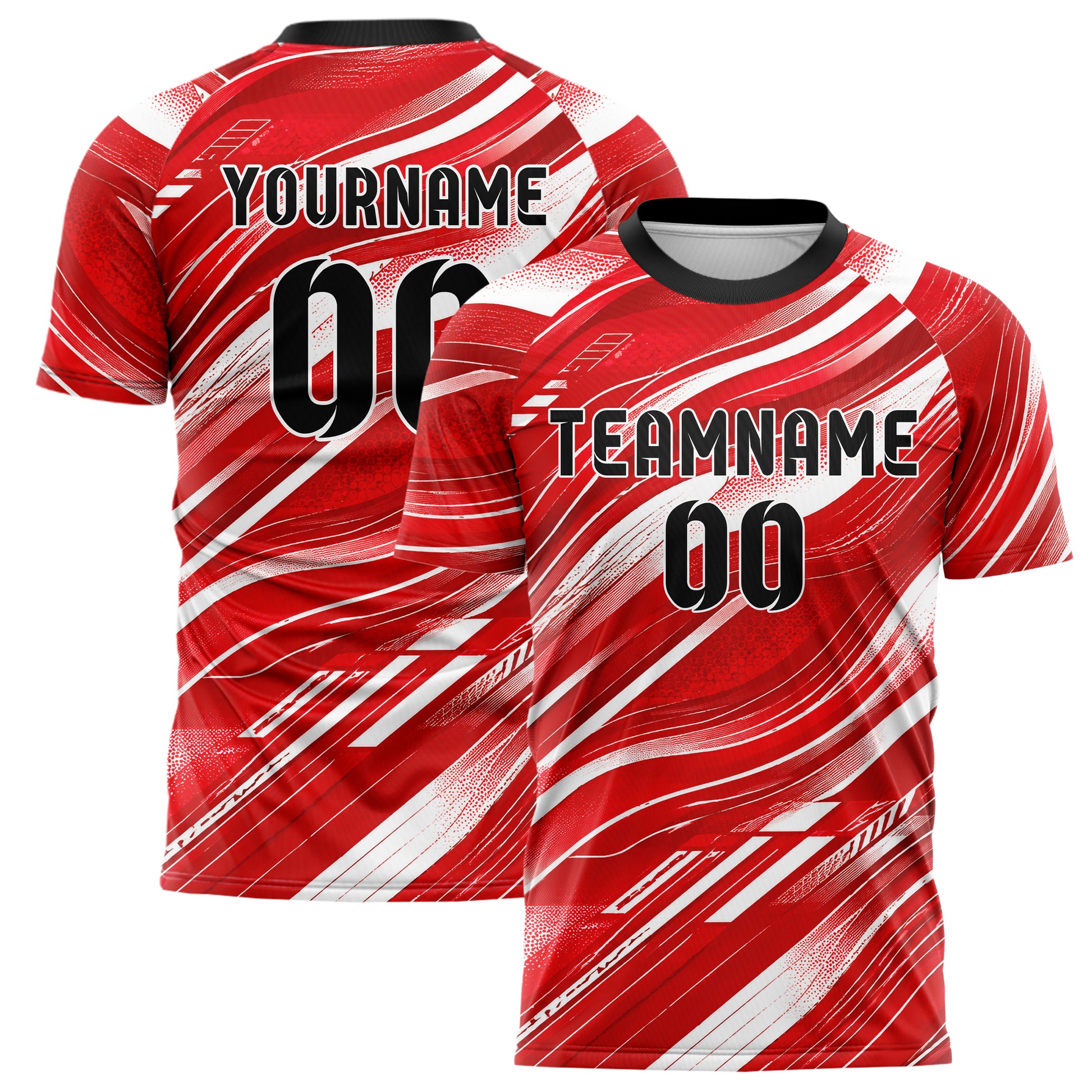 Rot klassisches abstrakte Linien wavy Parallel Curves Design 12-0406 individuelles Fußballtrikot main