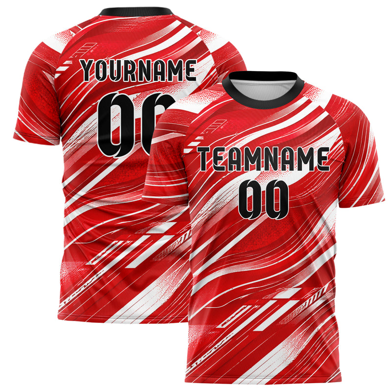 Rot klassisches abstrakte Linien wavy Parallel Curves Design 12-0406 individuelles Fußballtrikot main