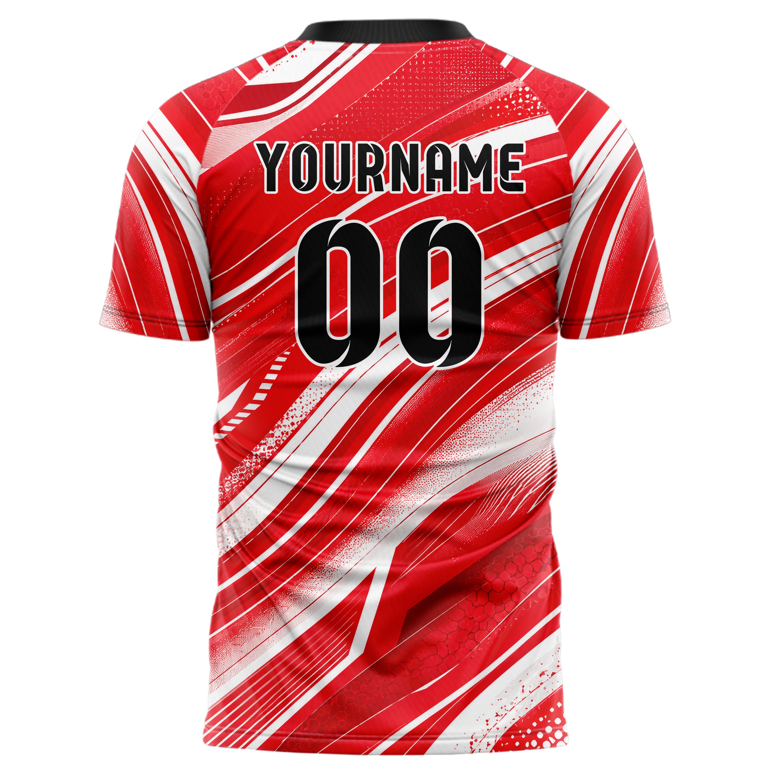 Rot klassisches abstrakte Linien wavy Parallel Curves Design 12-0502 individuelles Fußballtrikot back