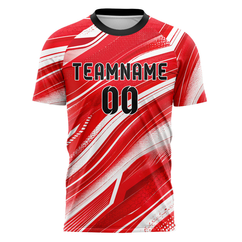 Rot klassisches abstrakte Linien wavy Parallel Curves Design 12-0502 individuelles Fußballtrikot front