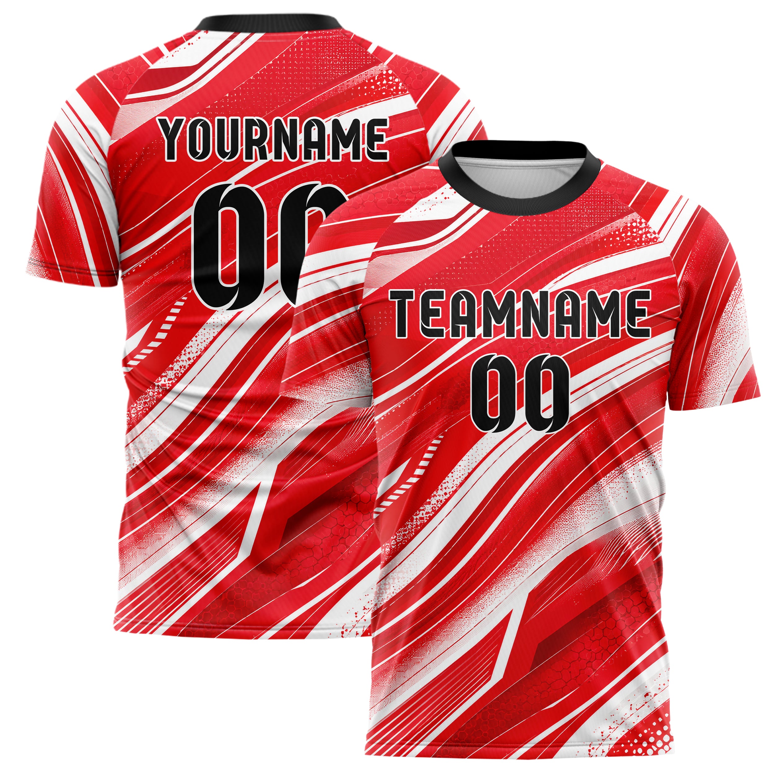 Rot klassisches abstrakte Linien wavy Parallel Curves Design 12-0502 individuelles Fußballtrikot main