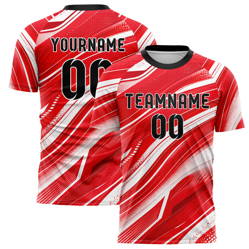 Rot klassisches abstrakte Linien wavy Parallel Curves Design 12-0502 individuelles Fußballtrikot main