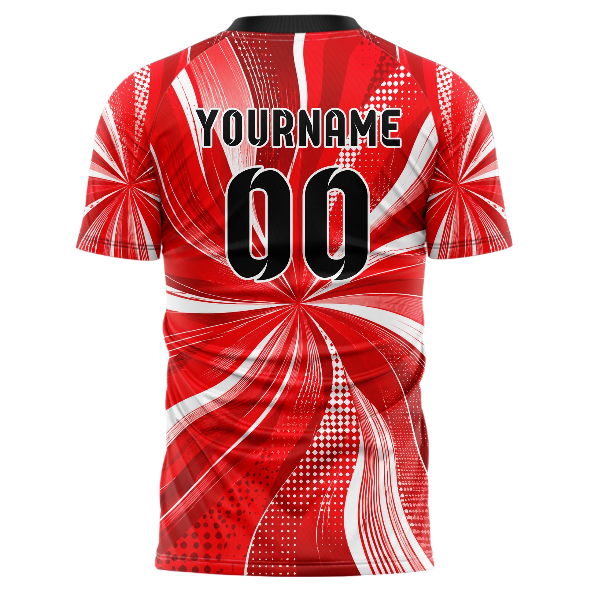 Rot klassisches abstrakte Linien wavy Parallel Curves Design 12-0574 individuelles Fußballtrikot back