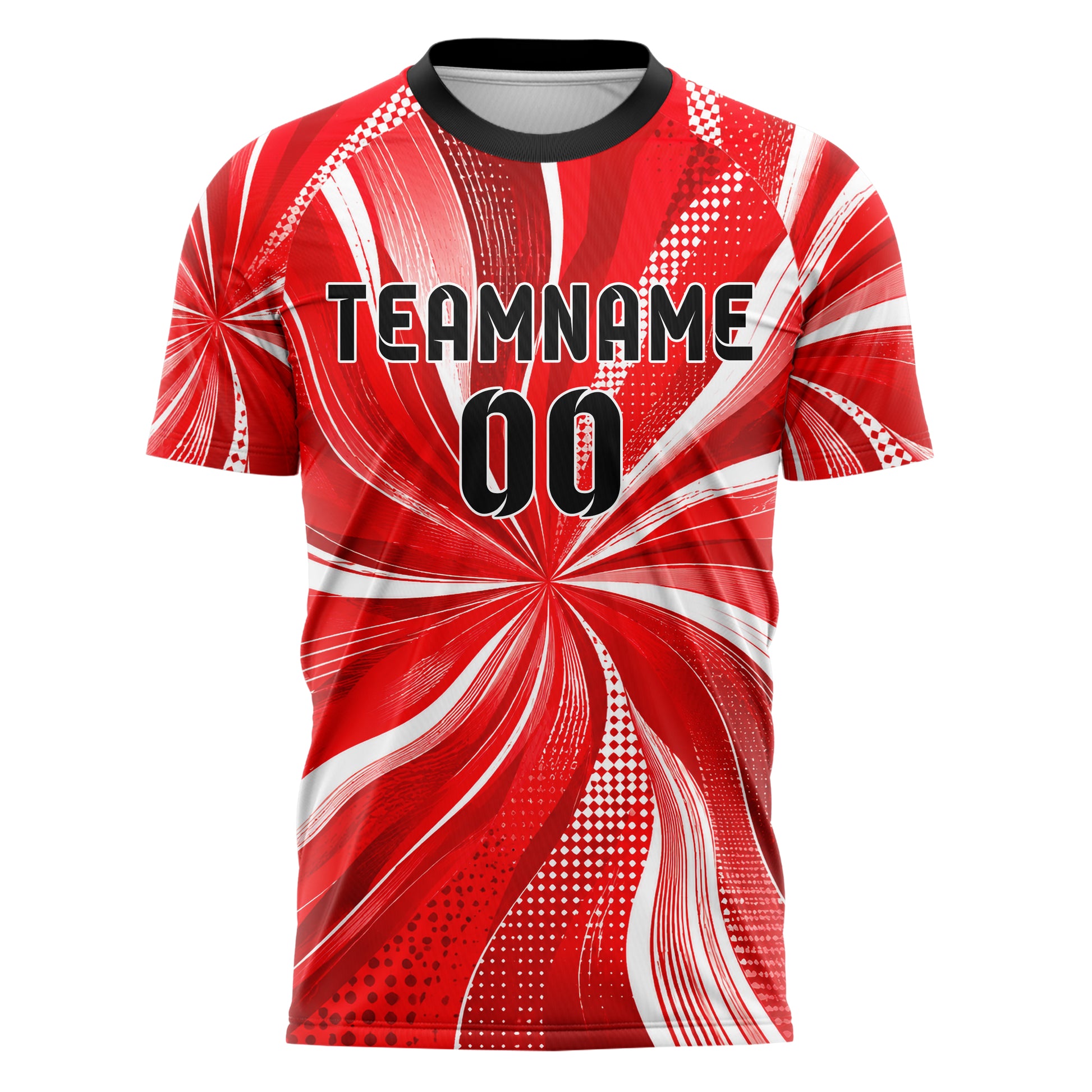 Rot klassisches abstrakte Linien wavy Parallel Curves Design 12-0574 individuelles Fußballtrikot front