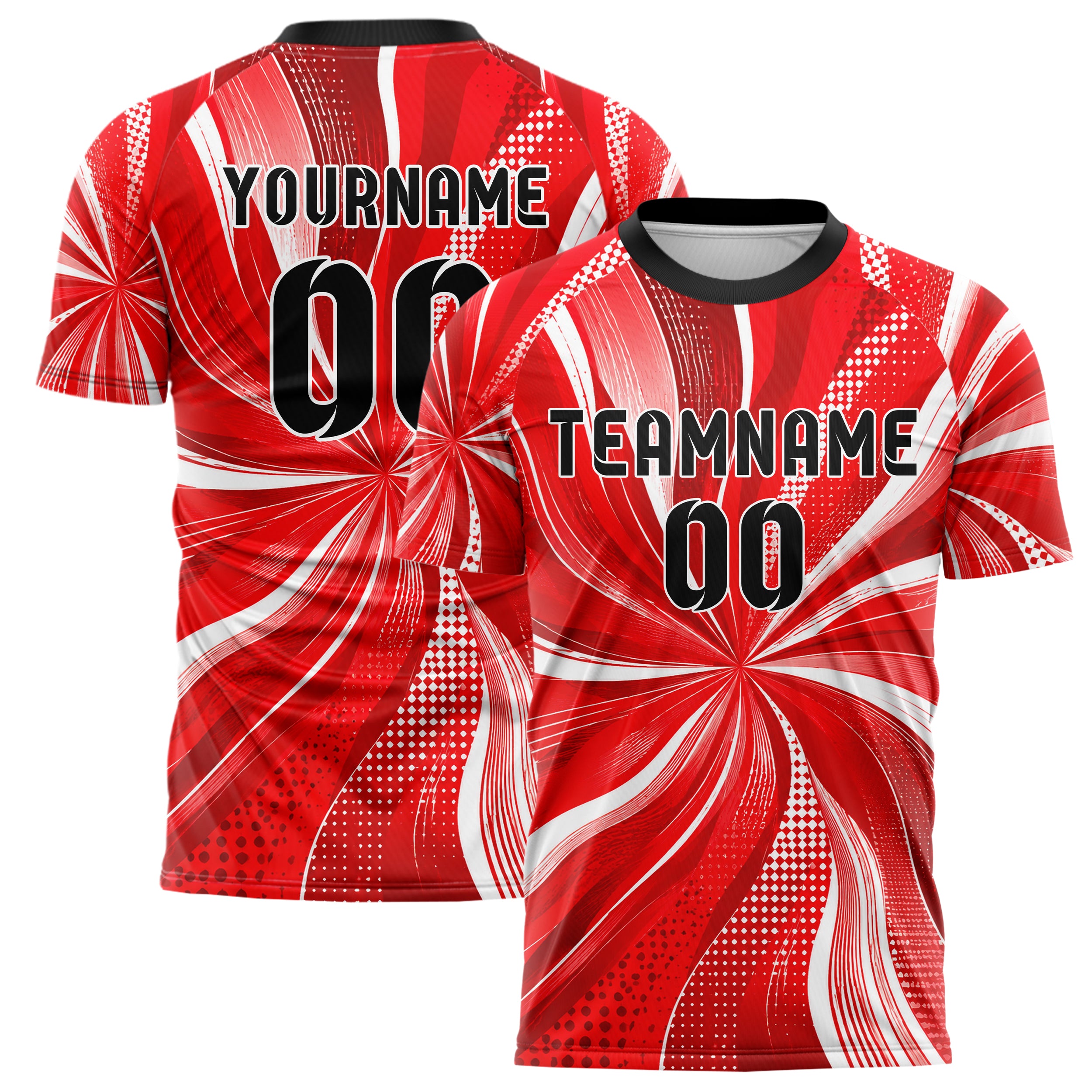 Rot klassisches abstrakte Linien wavy Parallel Curves Design 12-0574 individuelles Fußballtrikot main