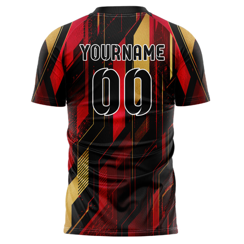Karmesinrot dunkles abstrakte Linien diagonale Streamlines Design 12-0339 individuelles Fußballtrikot back