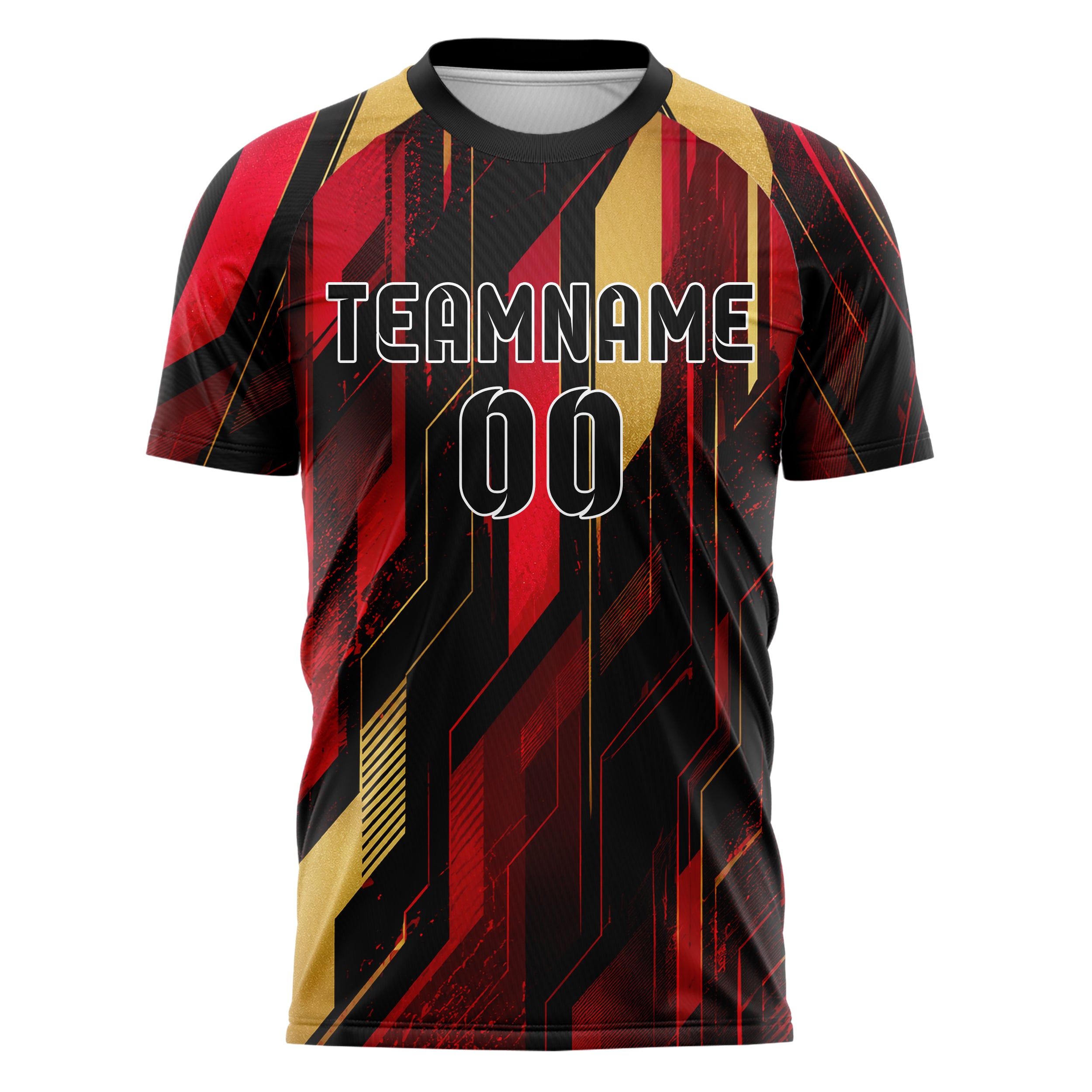 Karmesinrot dunkles abstrakte Linien diagonale Streamlines Design 12-0339 individuelles Fußballtrikot front