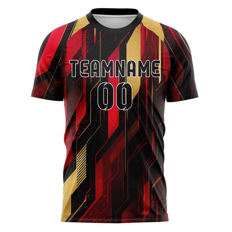 Karmesinrot dunkles abstrakte Linien diagonale Streamlines Design 12-0339 individuelles Fußballtrikot front