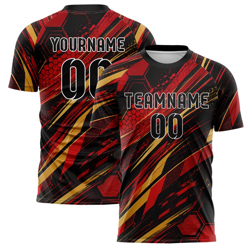 Karmesinrot dunkles abstrakte Linien Hexagons Curve Lines Design 12-0285 individuelles Fußballtrikot main