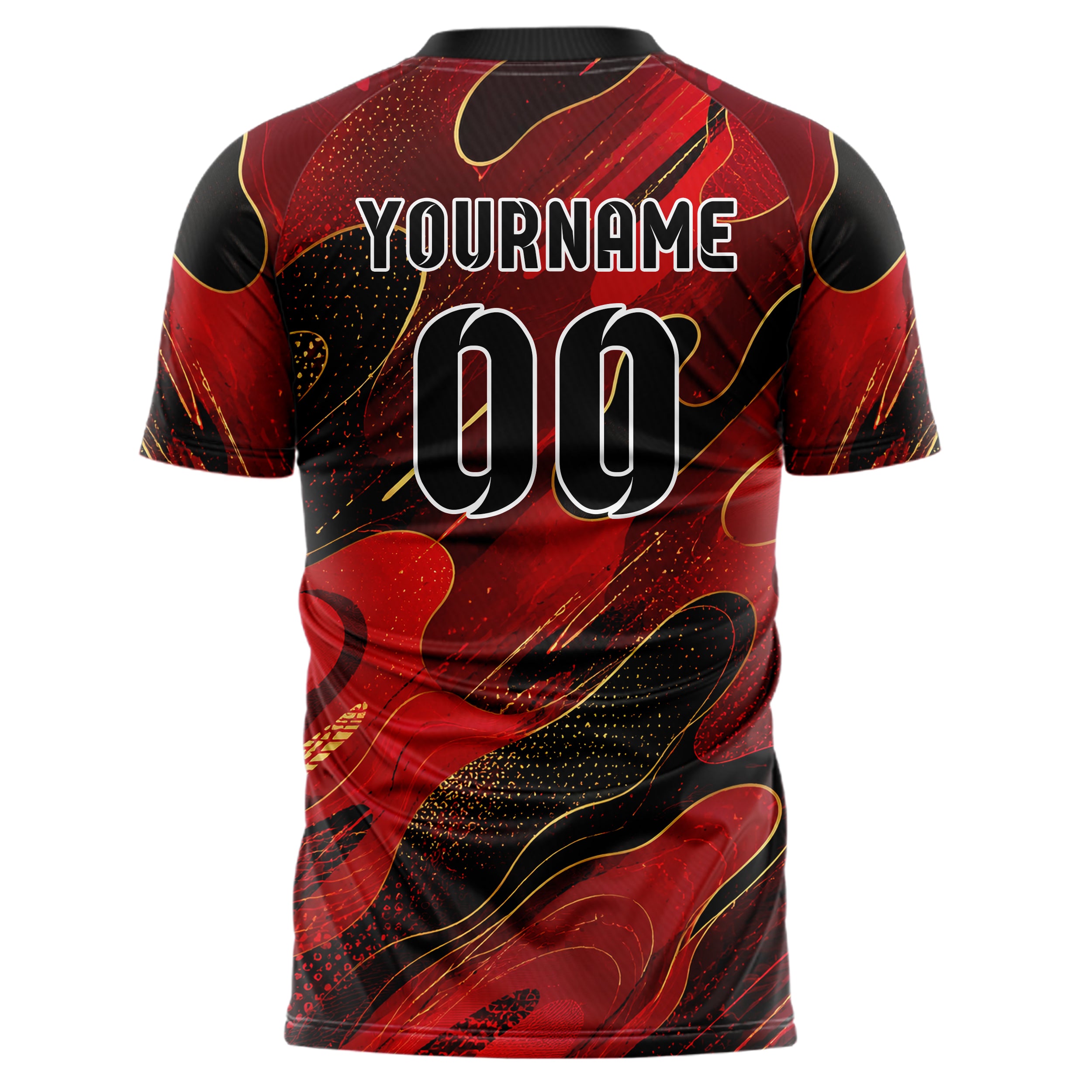 Karmesinrot dunkles abstrakte Linien Organic Blobs Outline Design 12-0372 individuelles Fußballtrikot back