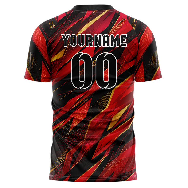 Karmesinrot dunkles abstrakte Linien Polygon Shards Design 12-0018 individuelles Fußballtrikot back