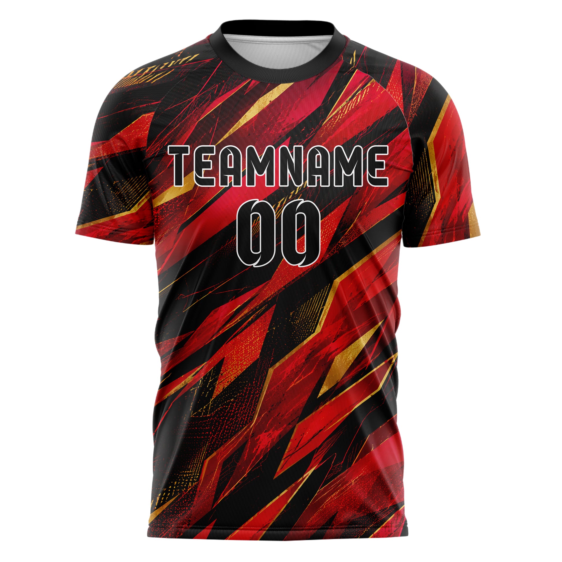 Karmesinrot dunkles abstrakte Linien Polygon Shards Design 12-0018 individuelles Fußballtrikot front