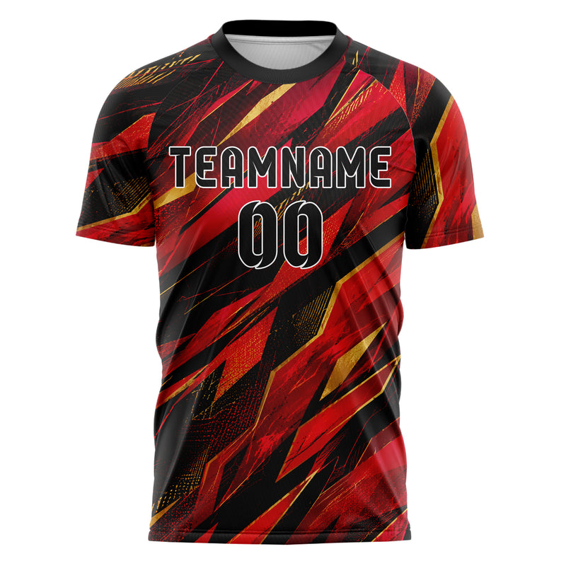Karmesinrot dunkles abstrakte Linien Polygon Shards Design 12-0018 individuelles Fußballtrikot front