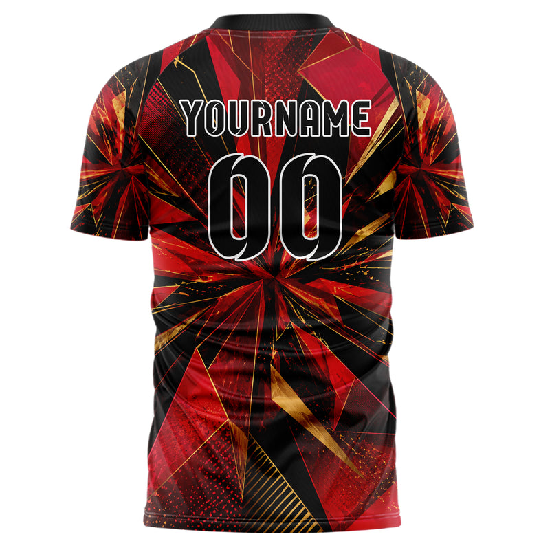 Karmesinrot dunkles abstrakte Linien Polygon Shards Design 12-0570 individuelles Fußballtrikot back