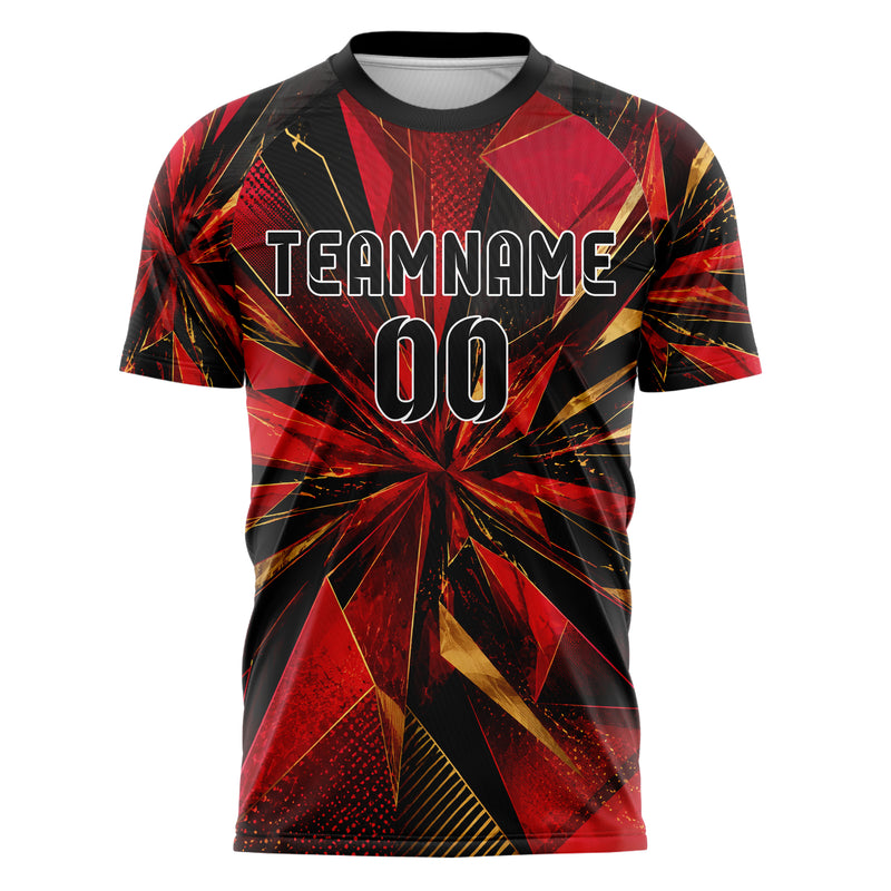 Karmesinrot dunkles abstrakte Linien Polygon Shards Design 12-0570 individuelles Fußballtrikot front
