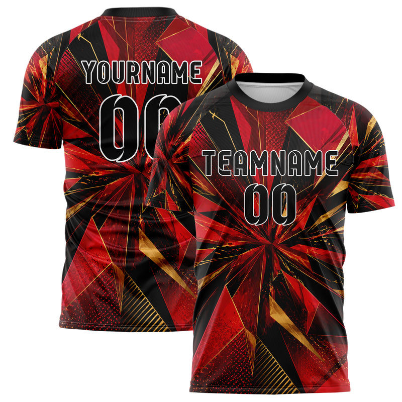 Karmesinrot dunkles abstrakte Linien Polygon Shards Design 12-0570 individuelles Fußballtrikot main