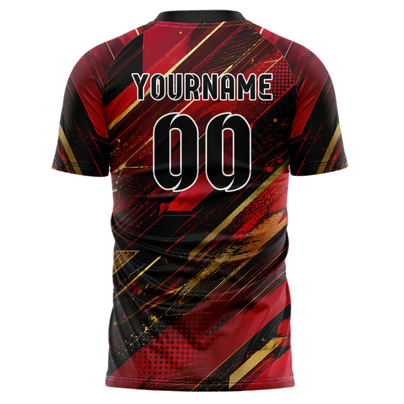 Karmesinrot dunkles abstrakte Linien Speckles Line Accents Design 12-0216 individuelles Fußballtrikot back