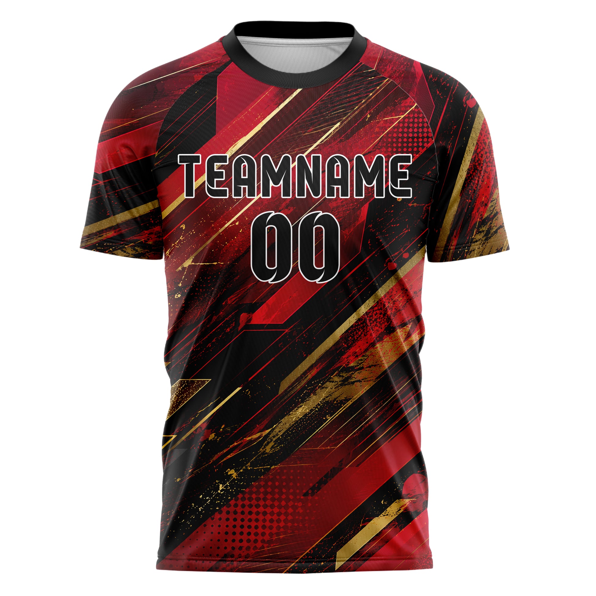 Karmesinrot dunkles abstrakte Linien Speckles Line Accents Design 12-0216 individuelles Fußballtrikot front