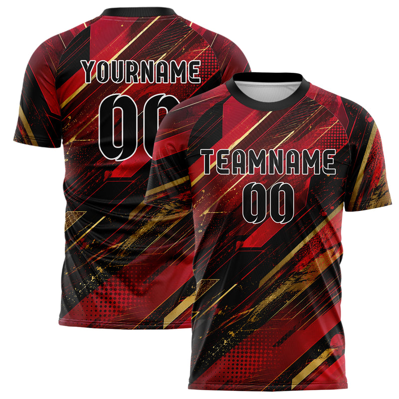 Karmesinrot dunkles abstrakte Linien Speckles Line Accents Design 12-0216 individuelles Fußballtrikot main