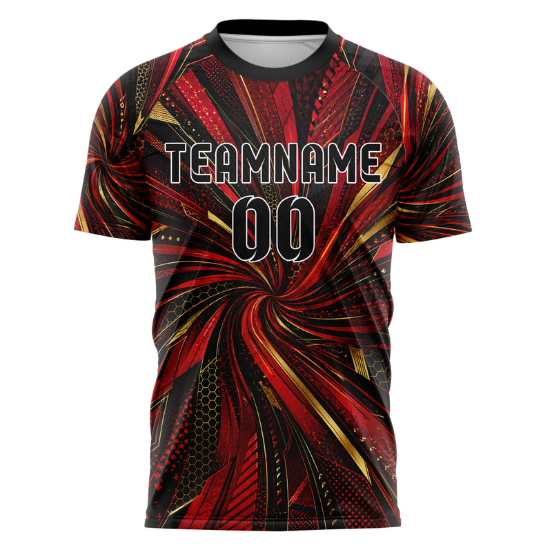 Karmesinrot dunkles abstrakte Linien Speckles Line Accents Design 12-0240 individuelles Fußballtrikot front