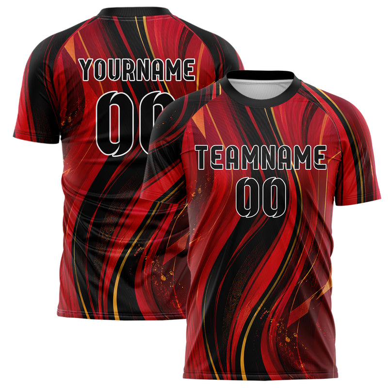 Karmesinrot dunkles abstrakte Linien wavy Parallel Curves Design 12-0414 individuelles Fußballtrikot main