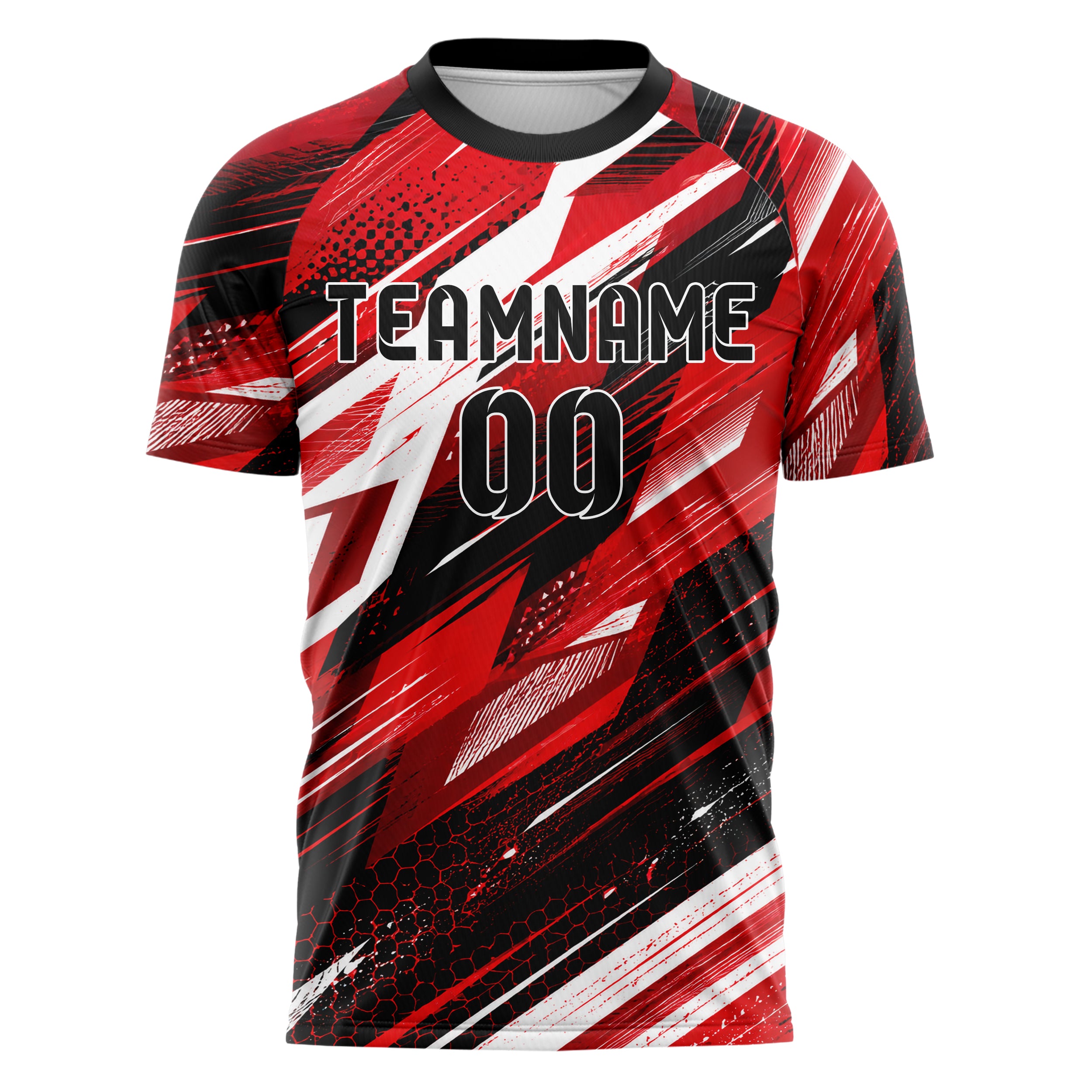 Rot lebendiges abstrakte Linien asymmetrische Vector Panels Design 12-0185 individuelles Fußballtrikot front