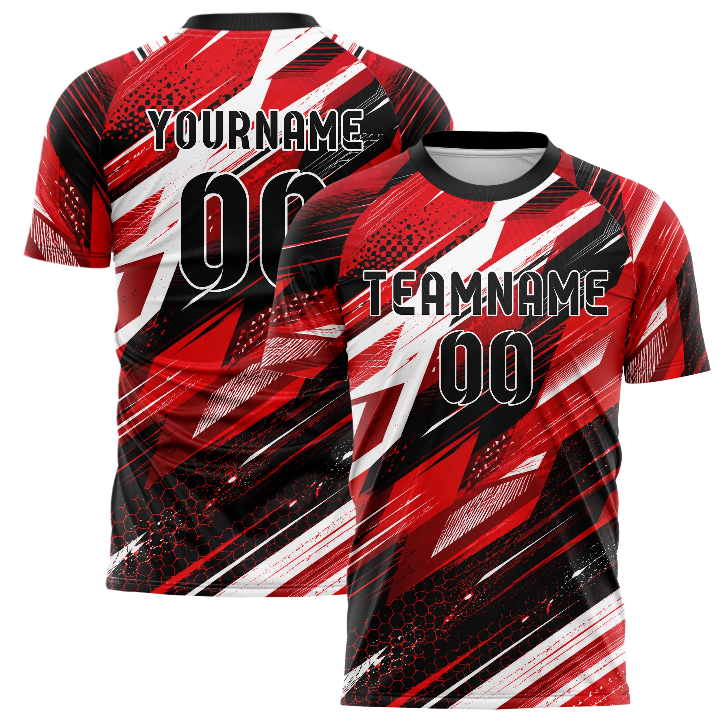 Rot lebendiges abstrakte Linien asymmetrische Vector Panels Design 12-0185 individuelles Fußballtrikot main