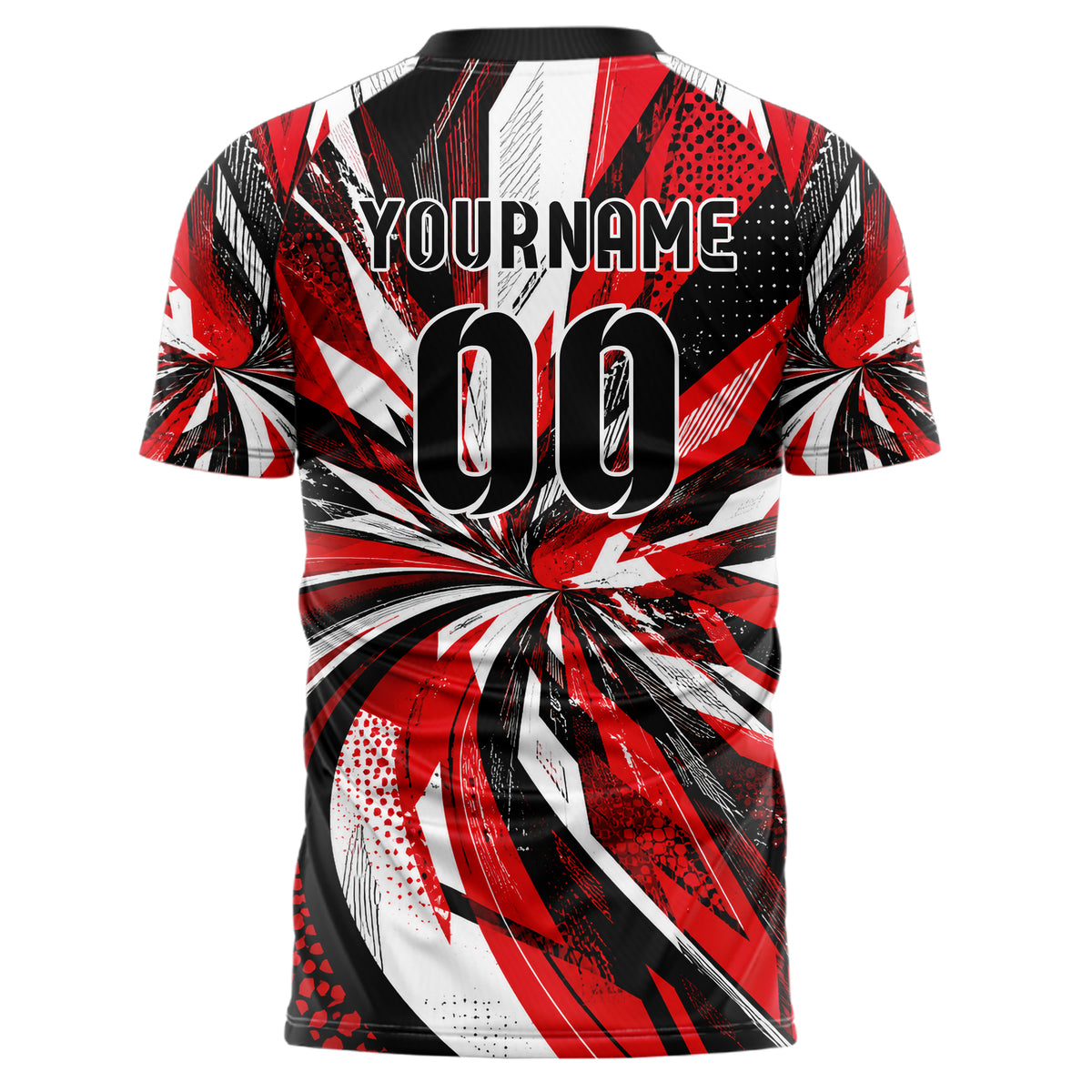 Rot lebendiges abstrakte Linien asymmetrische Vector Panels Design 12-0545 individuelles Fußballtrikot back