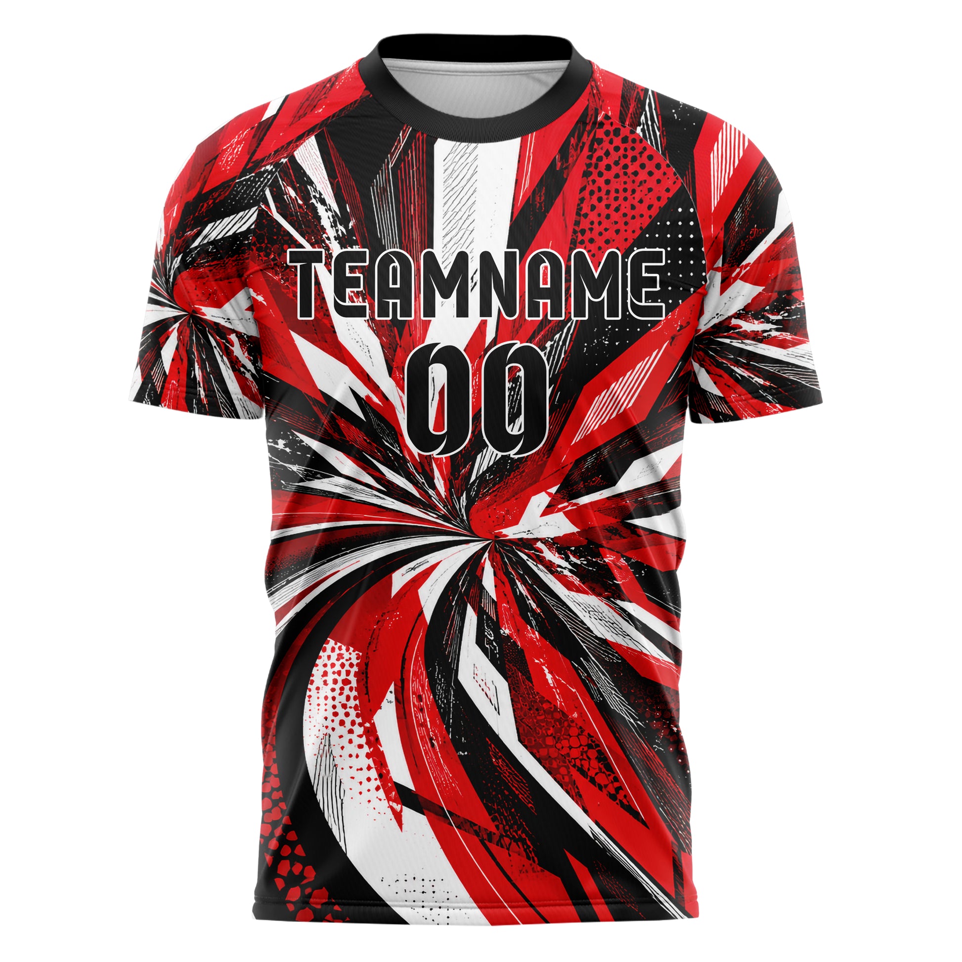 Rot lebendiges abstrakte Linien asymmetrische Vector Panels Design 12-0545 individuelles Fußballtrikot front