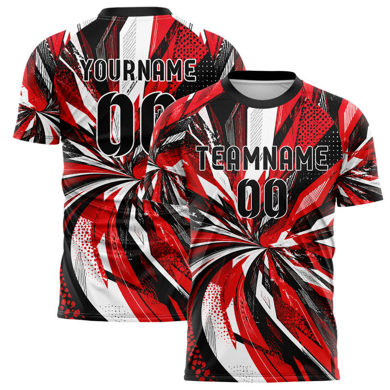 Rot lebendiges abstrakte Linien asymmetrische Vector Panels Design 12-0545 individuelles Fußballtrikot main