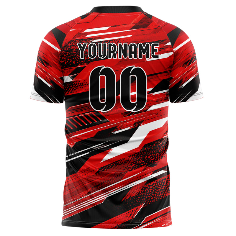 Rot lebendiges abstrakte Linien diagonale Streamlines Design 12-0035 individuelles Fußballtrikot back