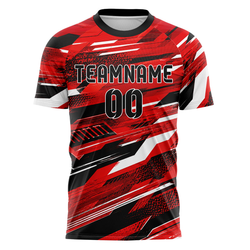 Rot lebendiges abstrakte Linien diagonale Streamlines Design 12-0035 individuelles Fußballtrikot front