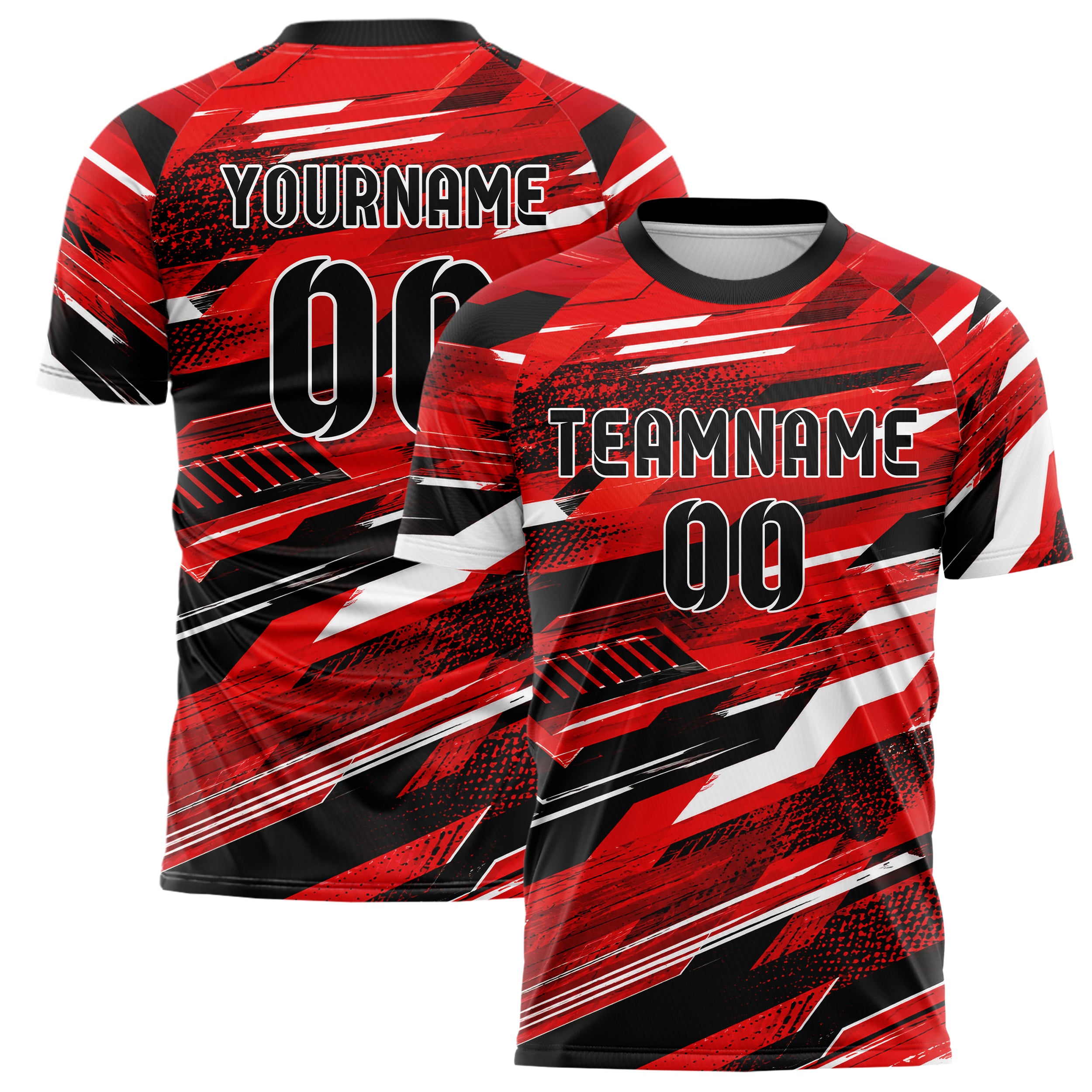 Rot lebendiges abstrakte Linien diagonale Streamlines Design 12-0035 individuelles Fußballtrikot main