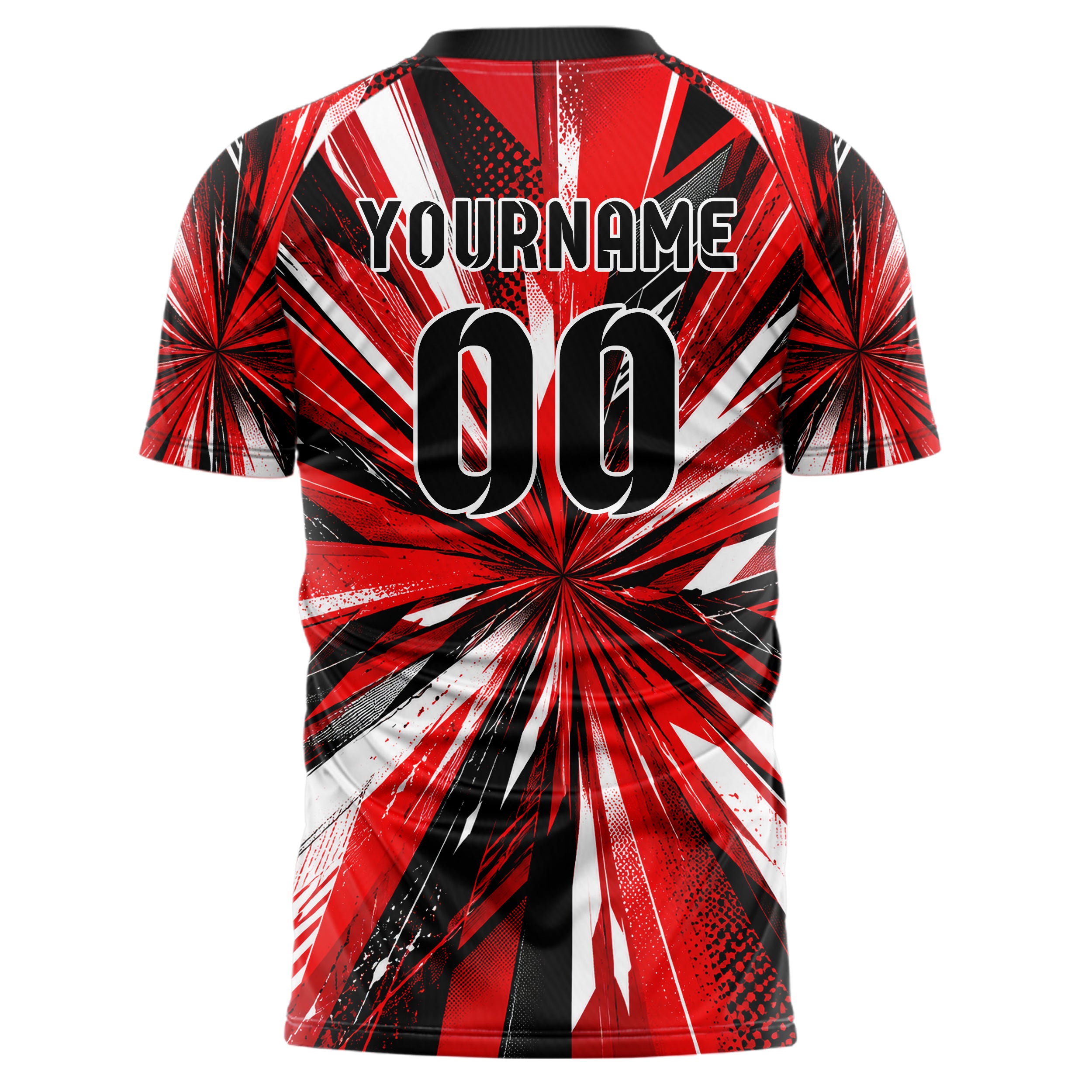 Rot lebendiges abstrakte Linien diagonale Streamlines Design 12-0179 individuelles Fußballtrikot back