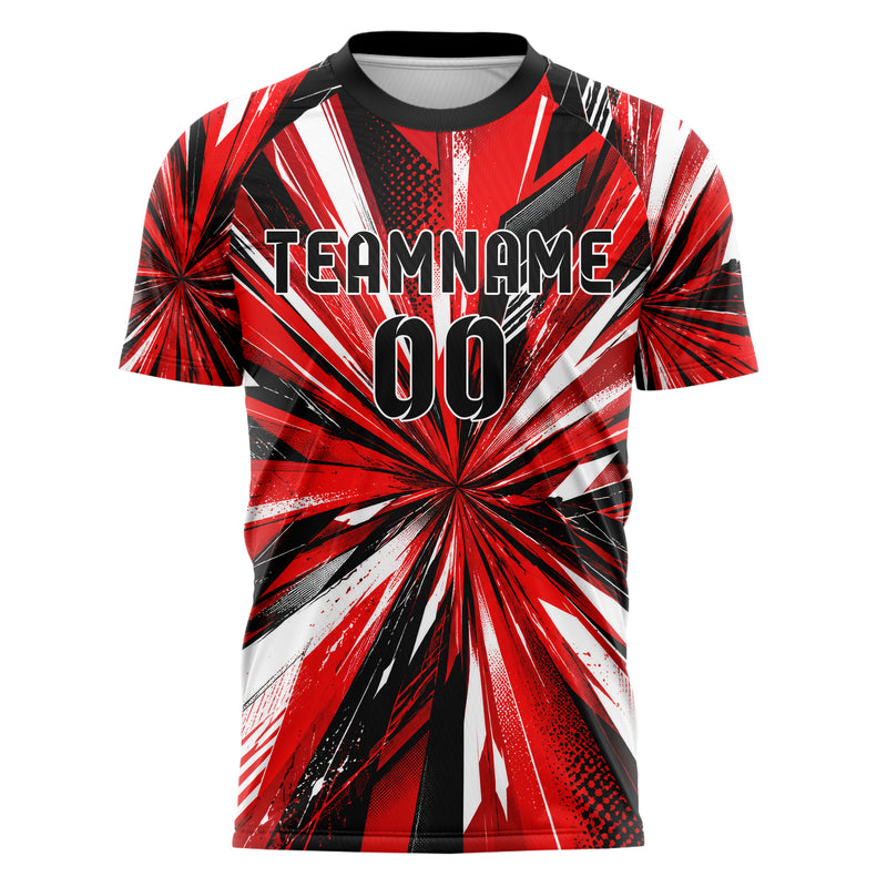 Rot lebendiges abstrakte Linien diagonale Streamlines Design 12-0179 individuelles Fußballtrikot front