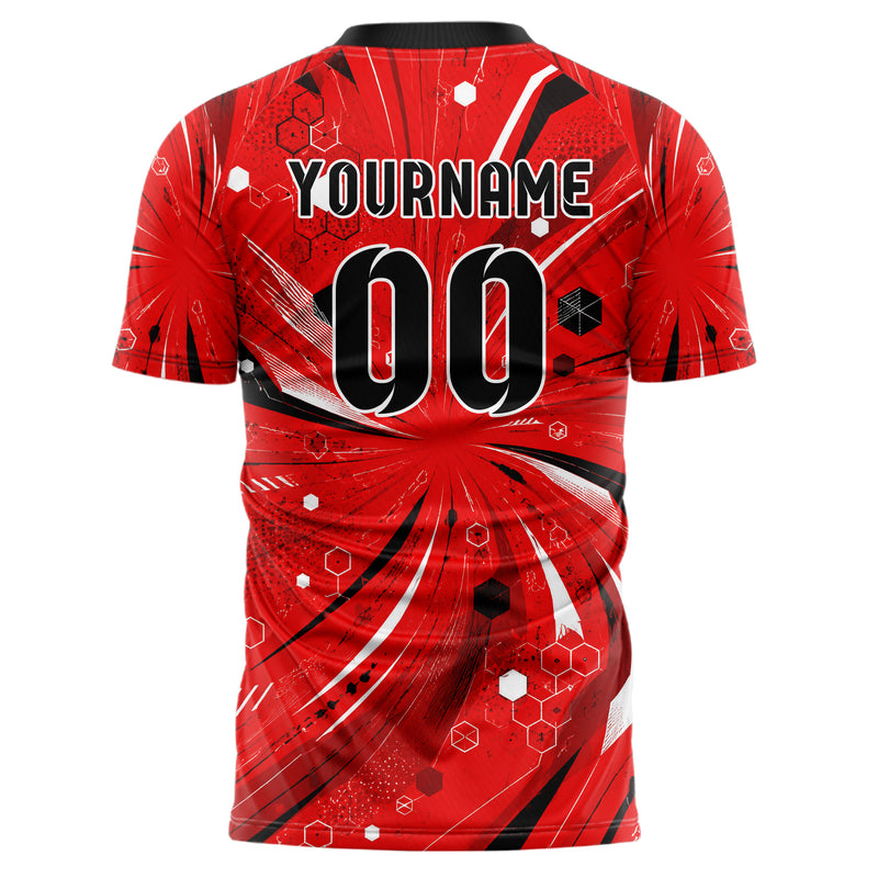 Rot lebendiges abstrakte Linien Hexagons Curve Lines Design 12-0437 individuelles Fußballtrikot back
