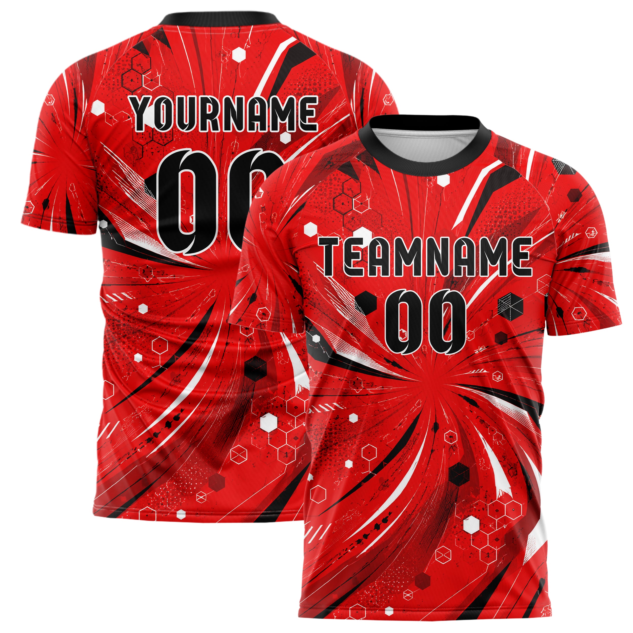 Rot lebendiges abstrakte Linien Hexagons Curve Lines Design 12-0437 individuelles Fußballtrikot main