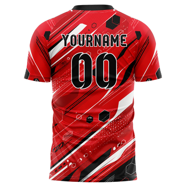 Rot lebendiges abstrakte Linien Hexagons Curve Lines Design 12-0581 individuelles Fußballtrikot back