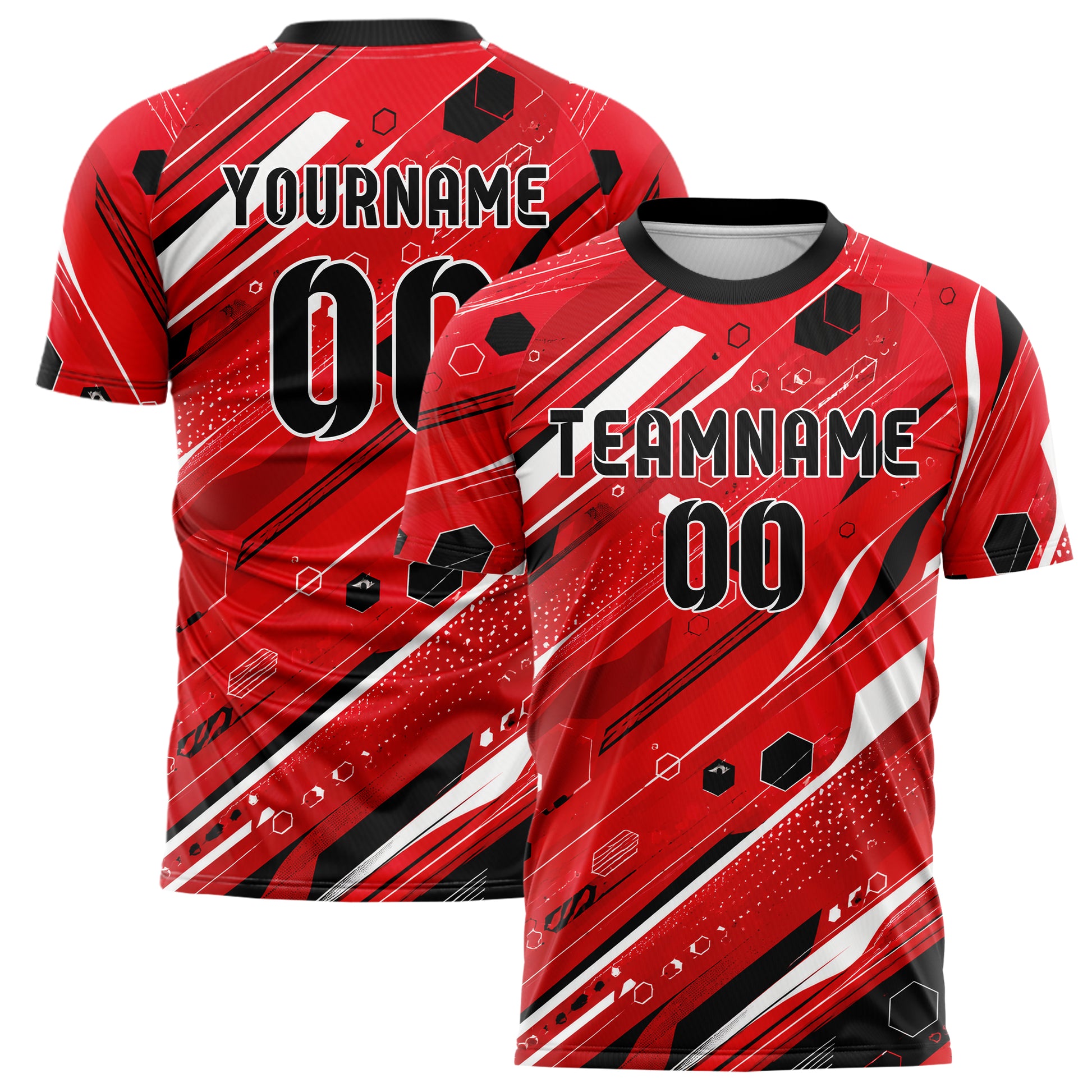 Rot lebendiges abstrakte Linien Hexagons Curve Lines Design 12-0581 individuelles Fußballtrikot main