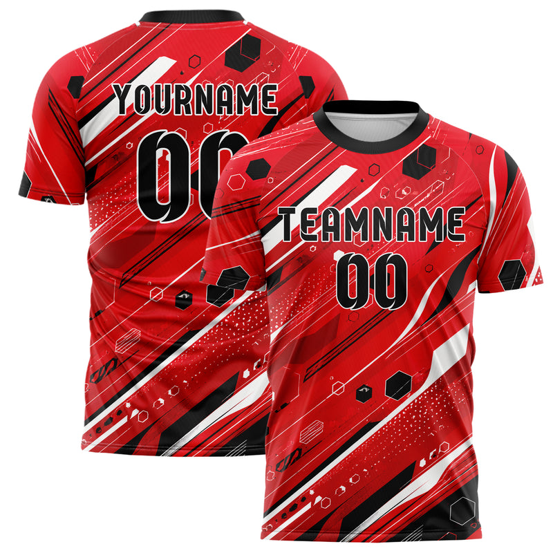 Rot lebendiges abstrakte Linien Hexagons Curve Lines Design 12-0581 individuelles Fußballtrikot main