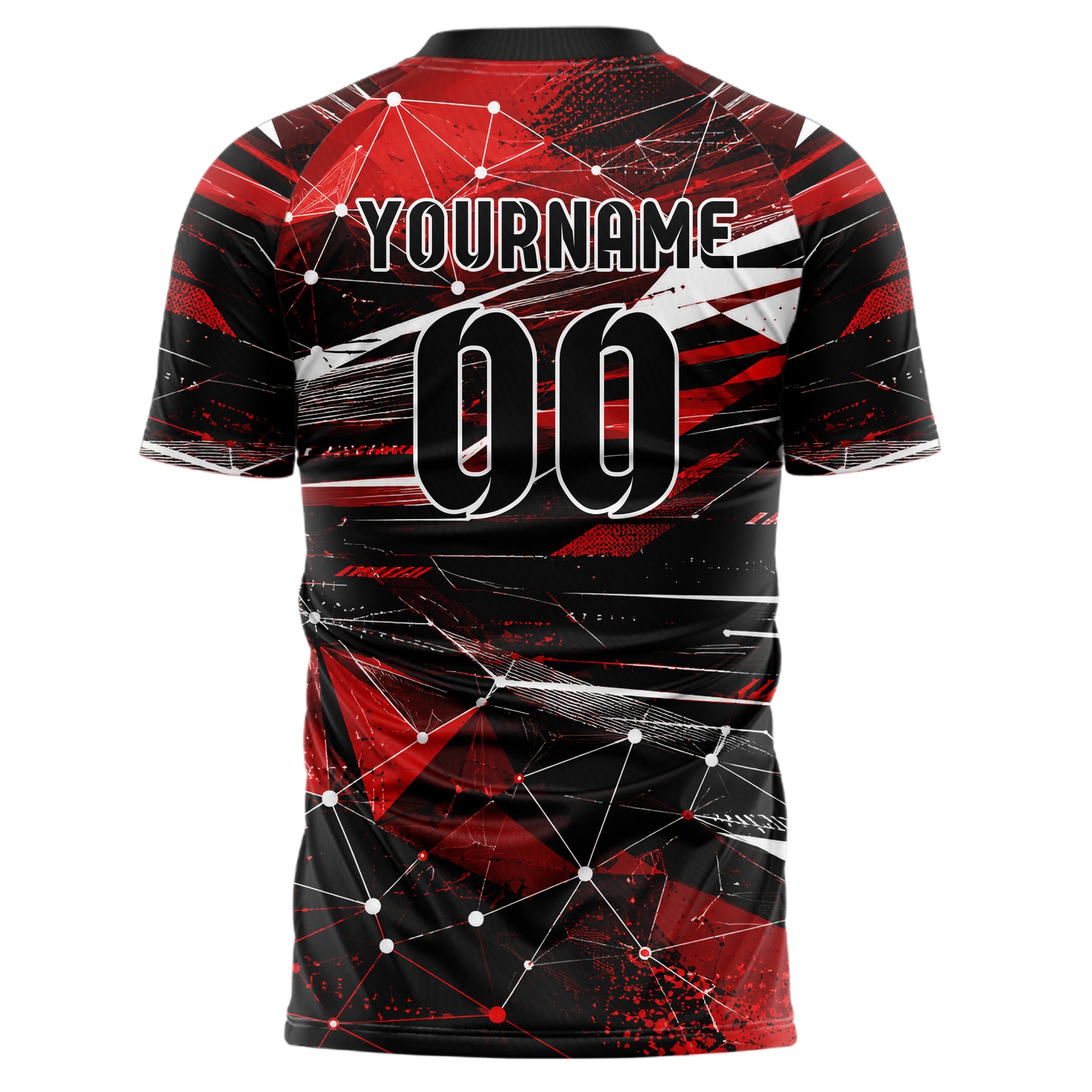 Rot lebendiges abstrakte Linien Network Web Design 12-0335 individuelles Fußballtrikot back