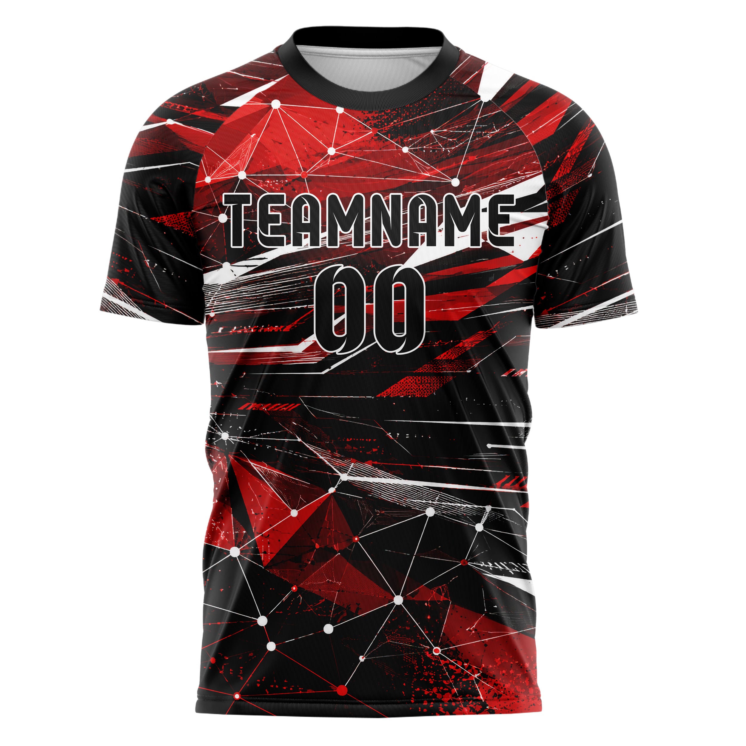 Rot lebendiges abstrakte Linien Network Web Design 12-0335 individuelles Fußballtrikot front