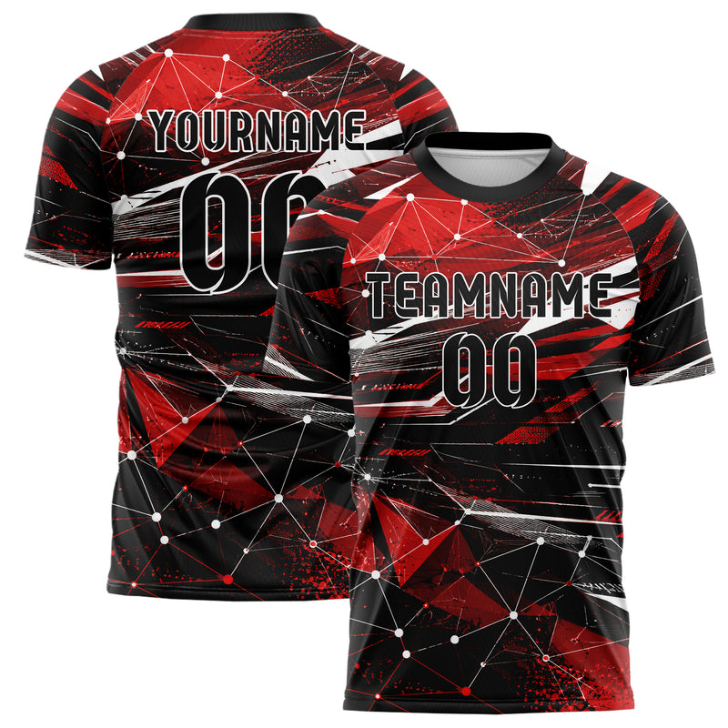 Rot lebendiges abstrakte Linien Network Web Design 12-0335 individuelles Fußballtrikot main